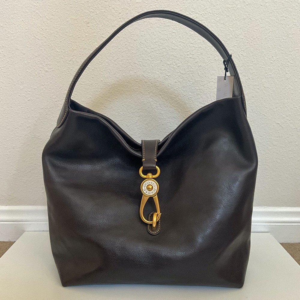 ✨NEW✨Dooney & Bourke FLORENTINE Leather LOGO LOCK Hobo Shoulder - BROWN TMORO
